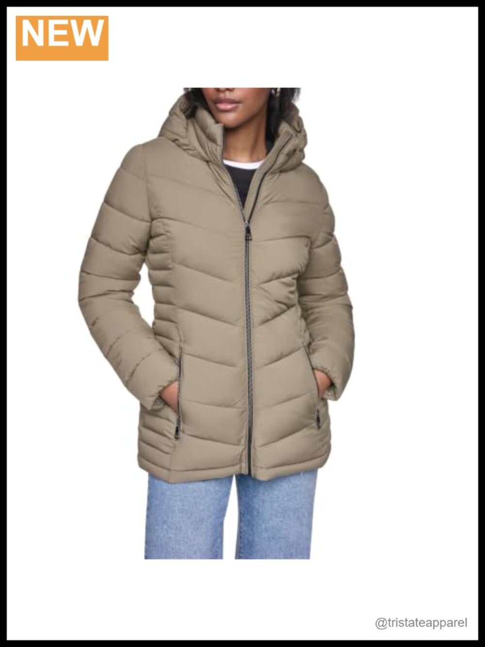 Lightweight Hooded Puffer Jacket Quilted Zip-Up Polyester